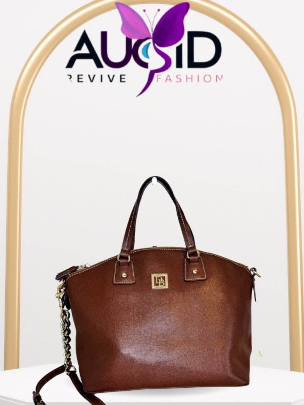 Dooney & Bourke Cognac Brown Leather Satchel / Crossbody Bag